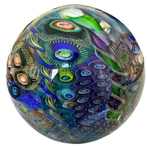 NEW Seascape Inspired Murrine & Cane 6” Orb Paperweight Signed S. Garrelts